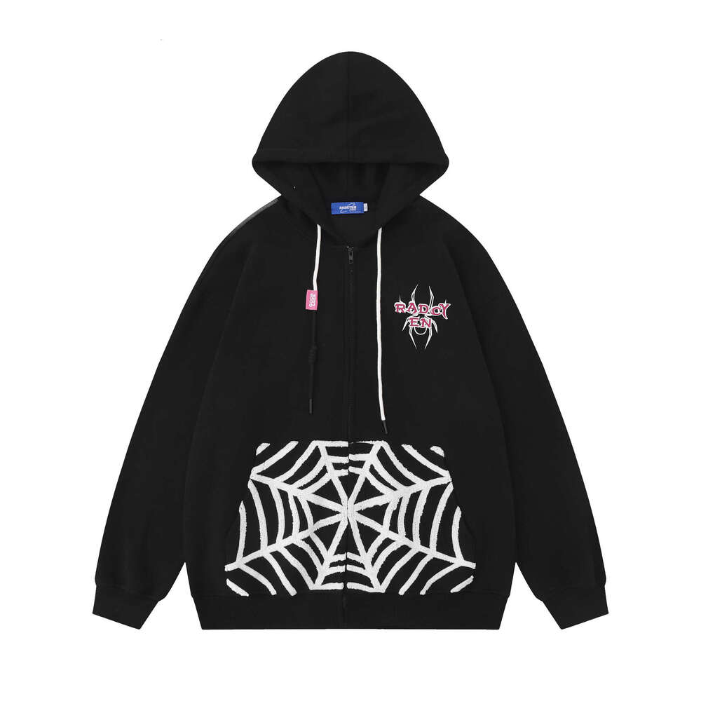 shanshi spider hoodie American style plush spider web hooded sweatshirt men's and women's niche design couple's high street casual jack