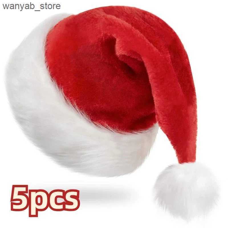 Wide Brim Hats Bucket Hats 5/1PCS Thickened Plush Christmas Hat for Adults Kids Soft Velvet Santa Claus Caps Hats Xmas New Year Festival Party Decor G