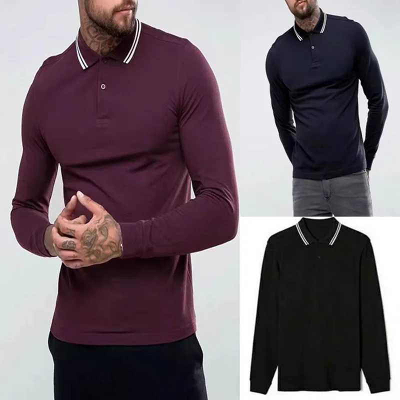 Embroidered mens long SVE casual business lapel solid color T-shirt base for spring and autumn W241106