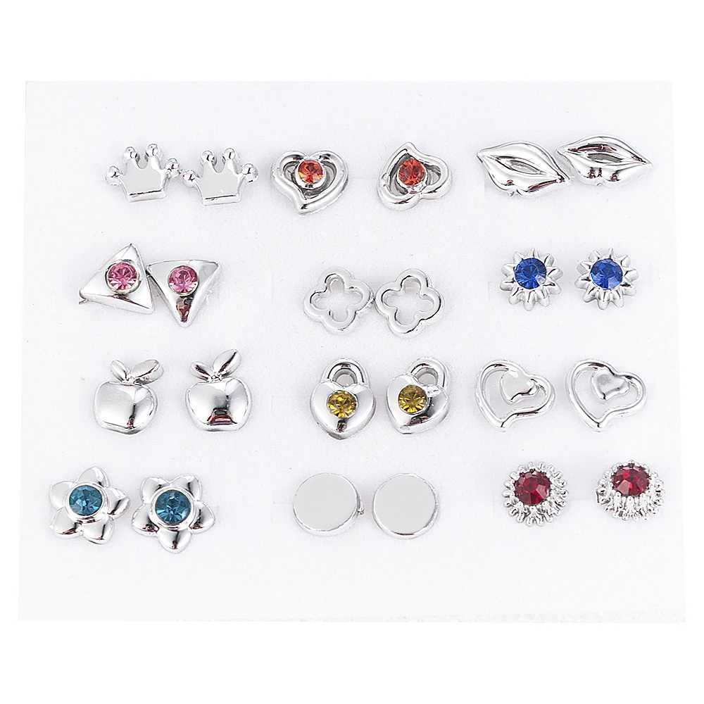 New 12-36 pairs of fashionable womens resin plastic crystal Diamante flower stud earrings set with Rand style gold jewelry X241106