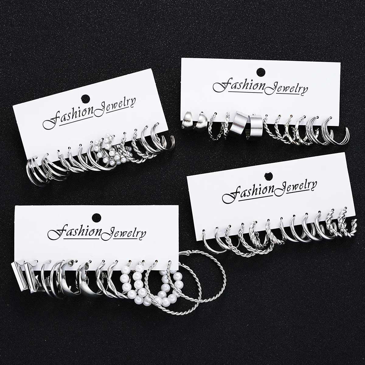 24 piece fashionable retro ring earring set suitable for Wenboho metal rings Geely Twist pearl earrings fashionable jewelry gifts X241106