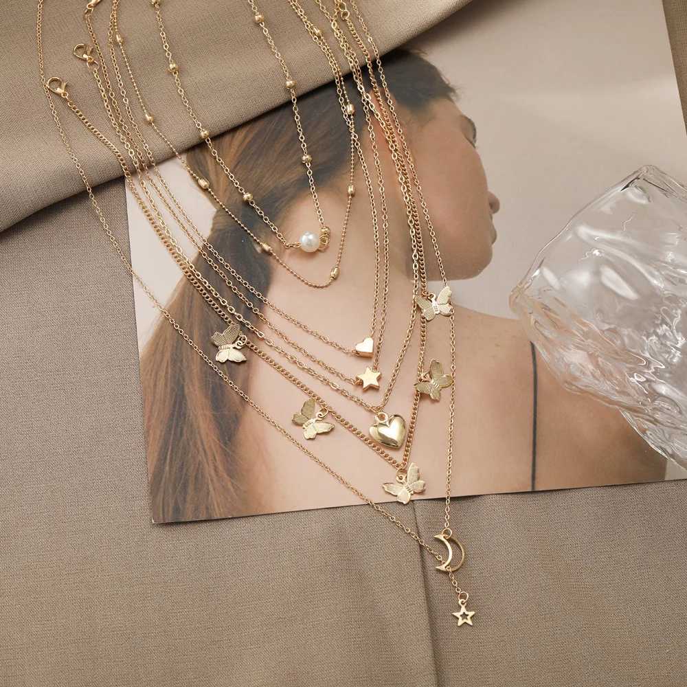 6-piece necklace set with creative simplicity and fashion moon and star shaped necklace jewelry girls gift X241106