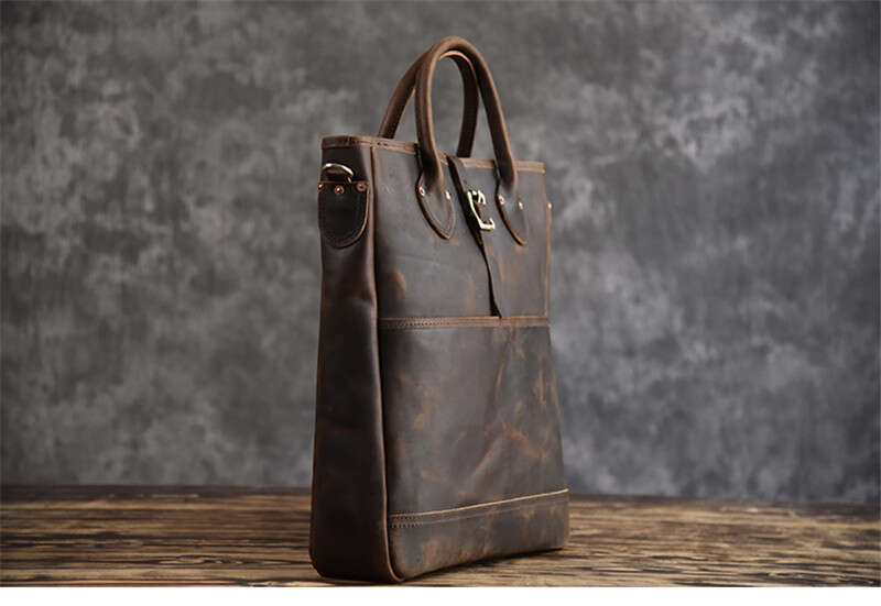 retro high quality crazy horse cowhide mens handbag simple casual natural genuine leather briefcase notebook messenger bag