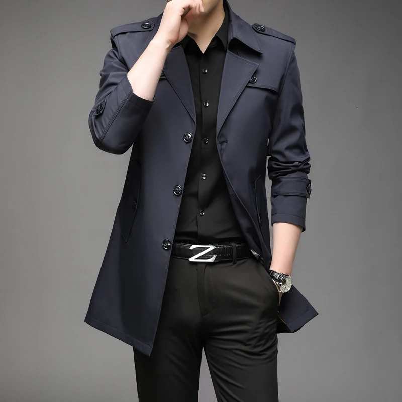 Autumn Mens Long Trench Fashion British Style Trench Coat Mens Casual Coat Punk Jacket Windproof Jacket Clothing 4XL 241106