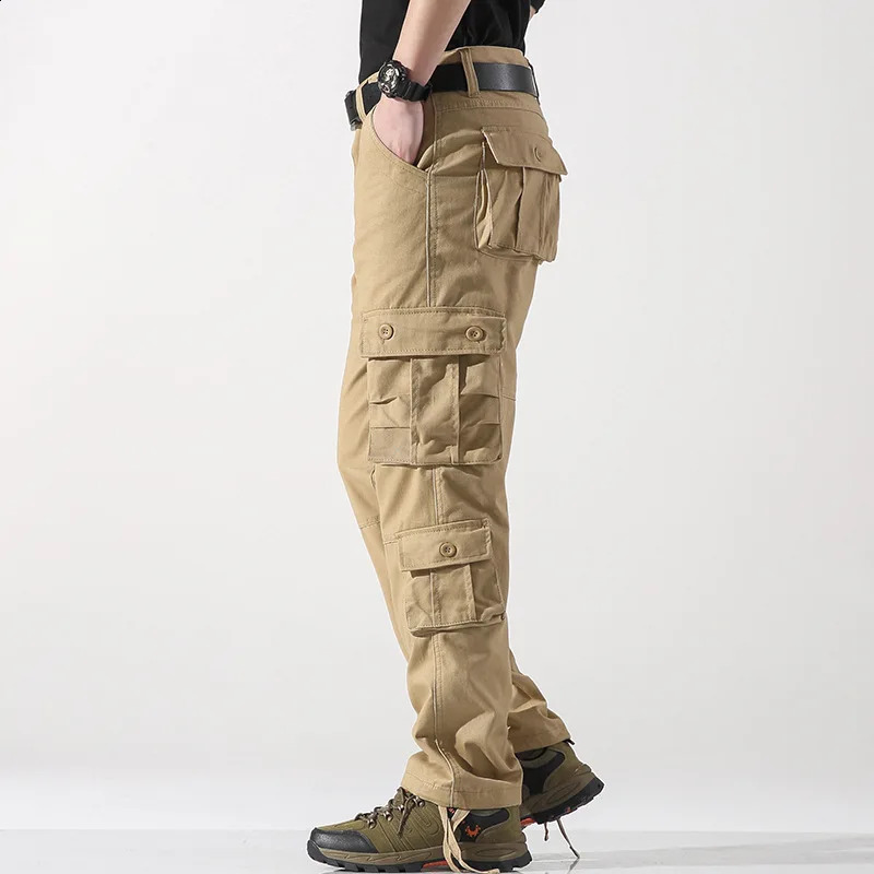 Work pants men casual large loose straight leg multi pocket work outdoor sports 241104