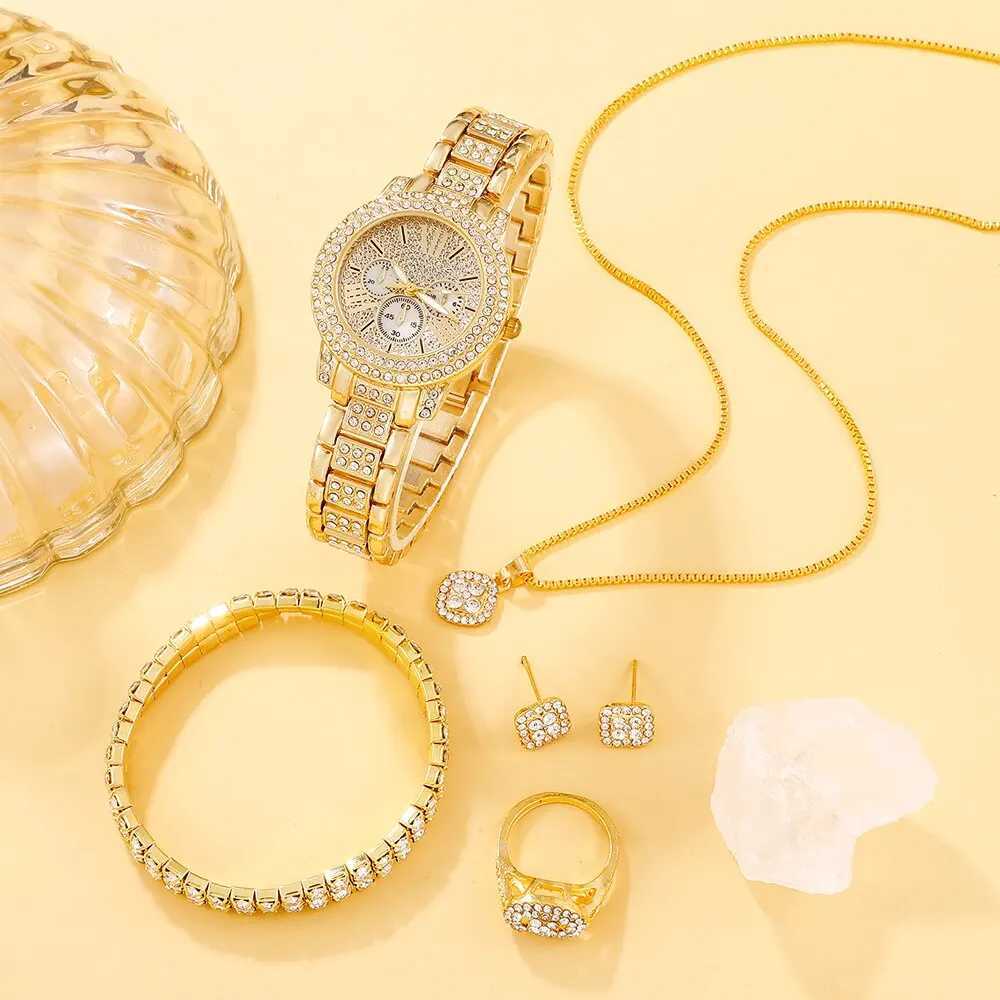 6-piece gift box gold luxury brand design simple womens quartz watch Montre Femme X241106