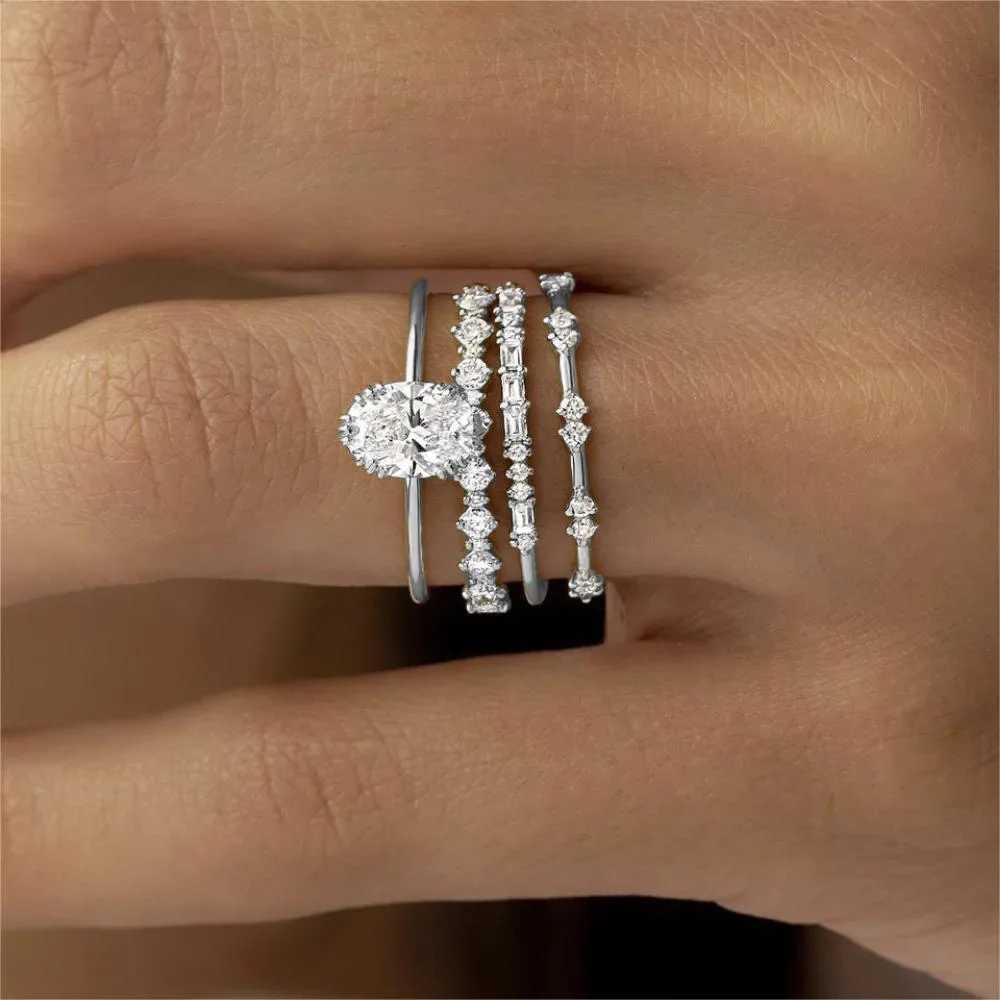 New accessory four zirconia flower engagement anniversary luxury jewelry set rings X241106