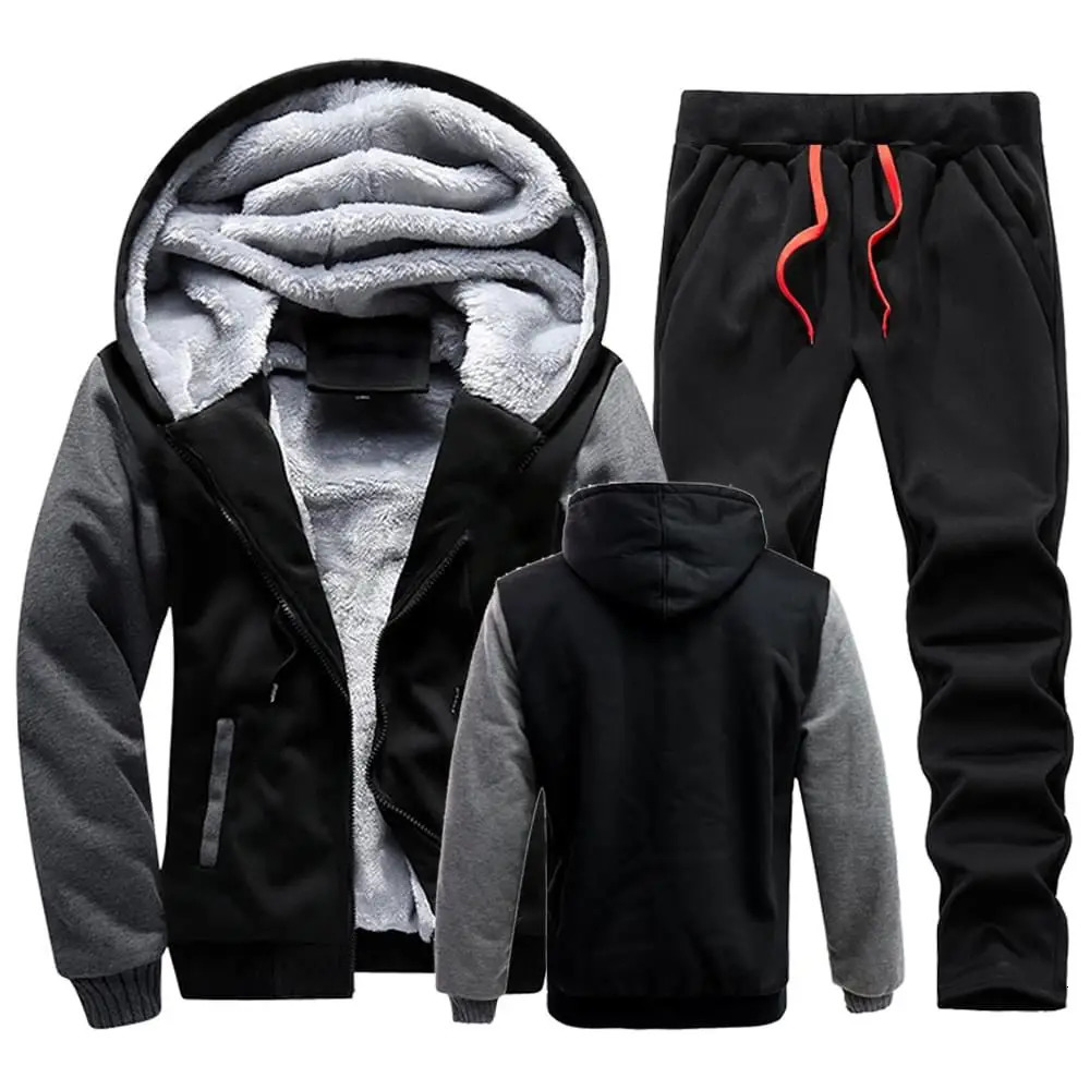 Men Winter Tracksuit Sets Thick Warm Jacket Zipper Hooded Sweatshirt CoatPants Sportswear Casual Fleece Outwear Hoody 241106