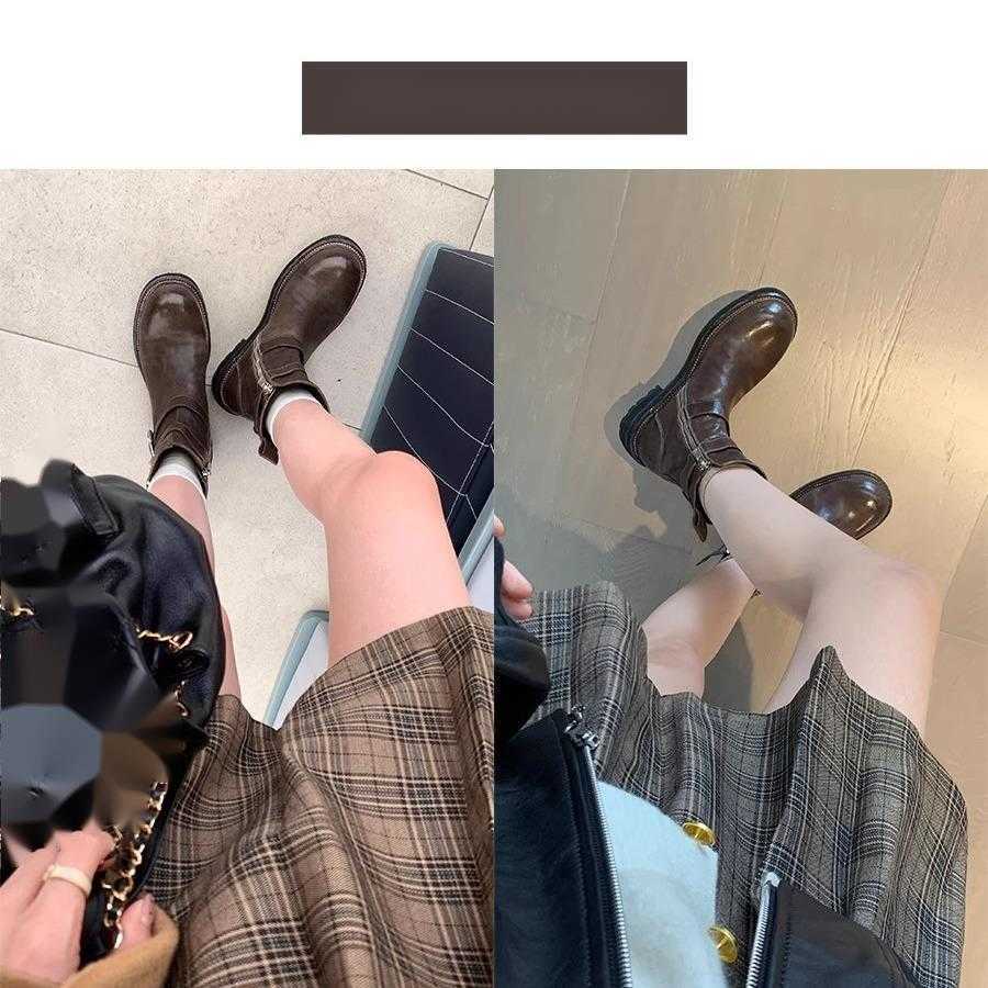CMM Autumn Winter Washed Shrink Pattern Horse Skin Skinny Short Boots Womens Versatile Evening Breeze