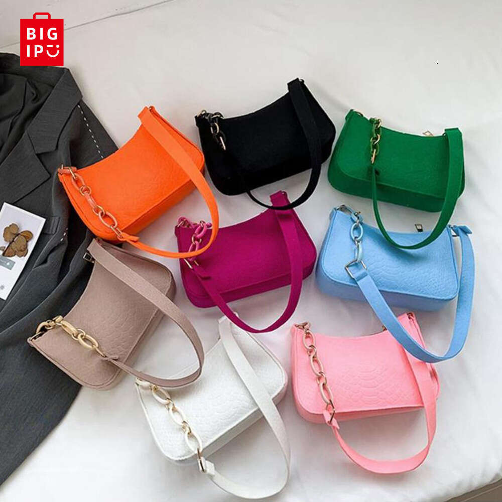 Designer Bag Fashion Felt Cloth Pattern Shoulder Bags For Women Small Handle Underarm Bag Clutch Luxury Solid Color Female Handbag With Purse