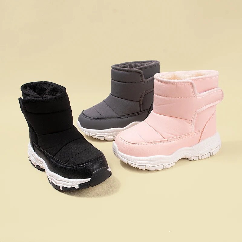 Winter Fashion Waterproof Good Quality Thick-bottom Warm Plush Shoes Anti-slippery Snow Boots of Big Kids EKF75 241106