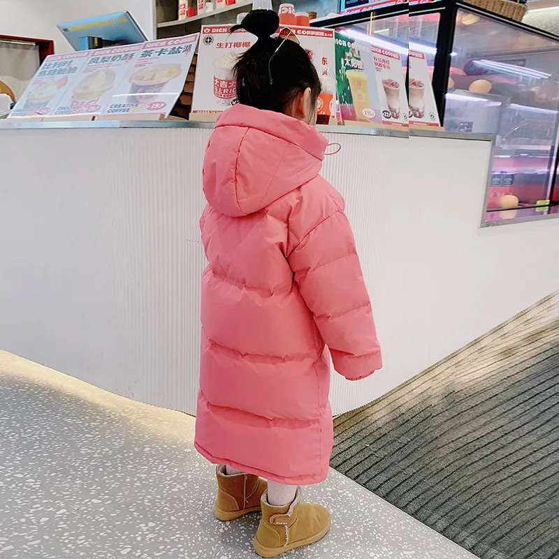 3-12 Winter Girls Down Jacket Long Solid Color Fashion Parka Coat Hooded Zipper Coat Birthday Gift Childrens Clothing 241106