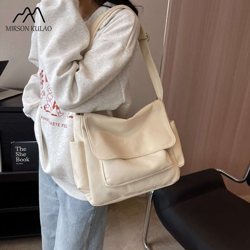 Ins Korean Style Simple Solid Color Japanese Crossbody Single Shoulder Canvas Male And Female Students Campus Messenger Bag