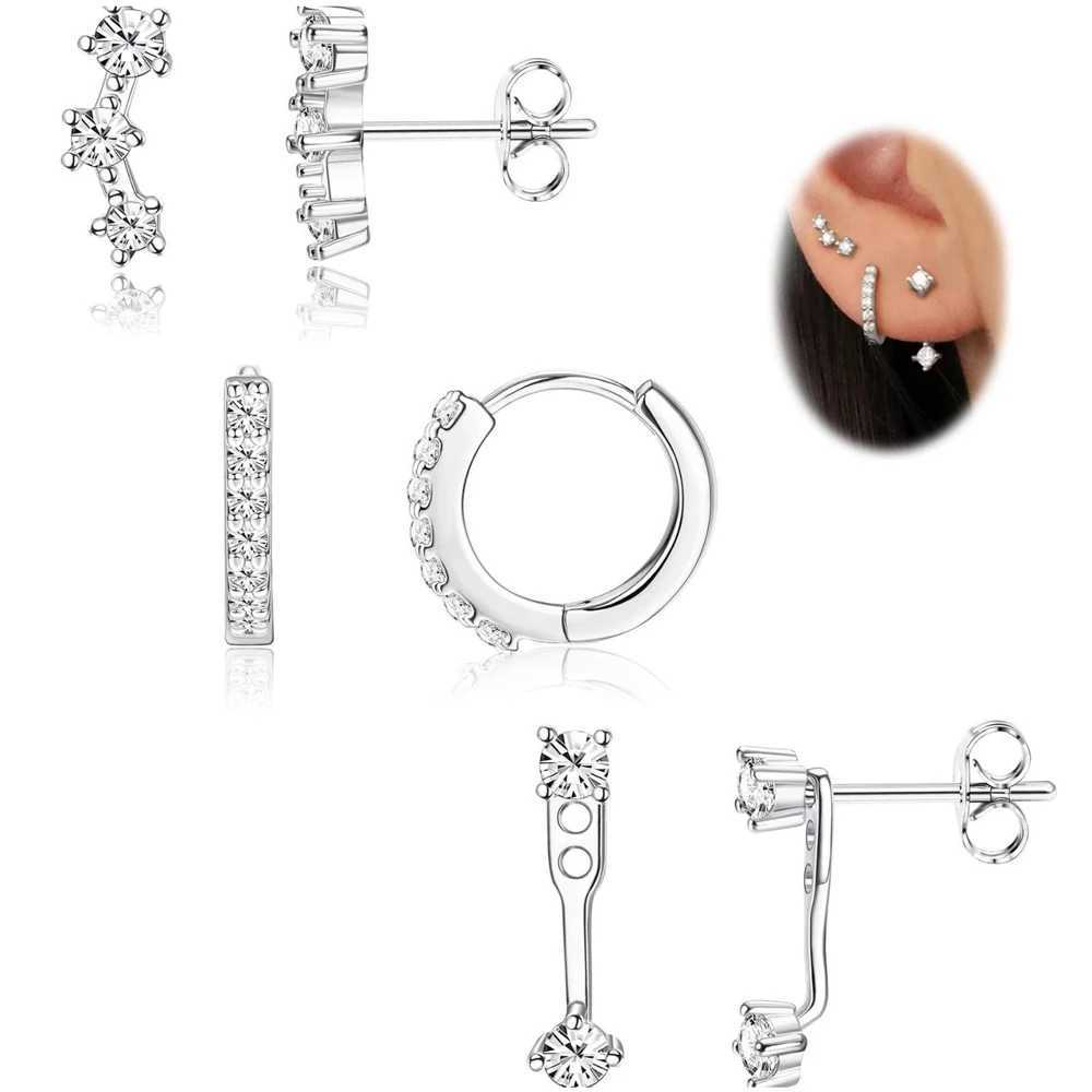 3 pairs of pure silver stud ring earrings set suitable for Wen 14K gold-plated earrings used for Mtiple perforation X241106