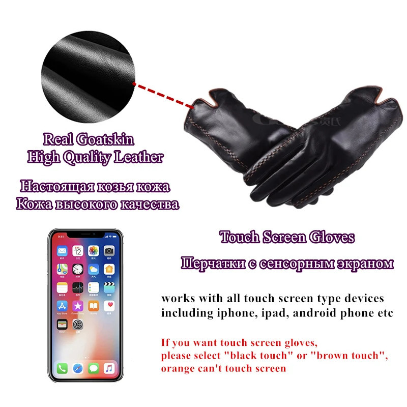 Gours Winter Mens Leather Gloves Touchscreen Gloves Fashion Warm Black Gloves Goatkin Gloves GSM012 241106