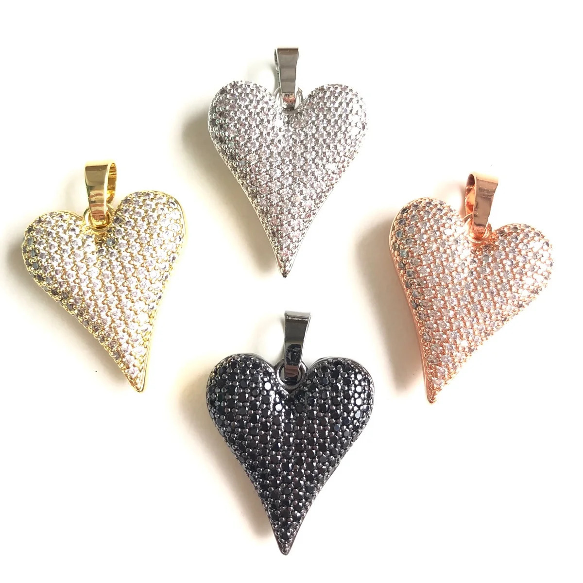 5pcs Miniature Zirconia Pave 3D Heart Talisman Bling Exquisite Womens Pendant Necklace Jewelry Handmade Looking for Wholesale 241106