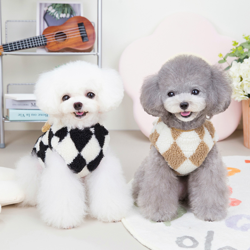 Autumn Winter Dog Clothes Vest Coral Fleece Double Side Dog Apparel Checkers Puppy Clothes
