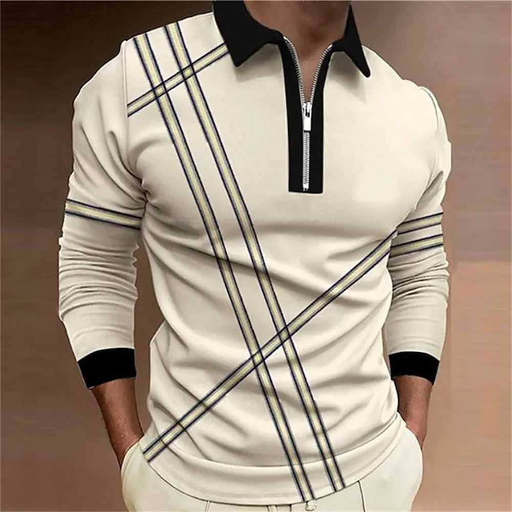 2024 Mens Color Stripe Printed Fashion T-shirt Mens Top Casual Sports Collar Long Sve T-shirt Mens W241106