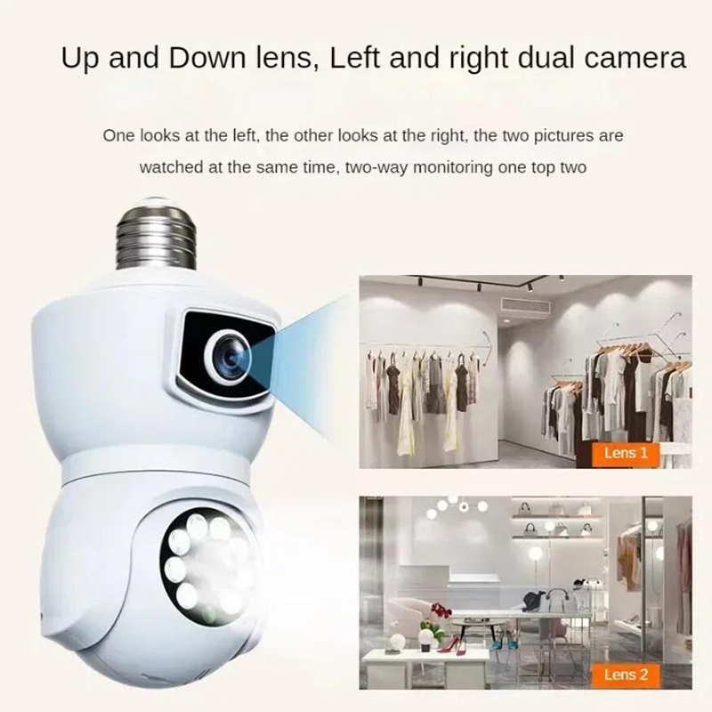 2MP E27 Bulb WiFi Camera Dual Lens Dual Screen Auto Tracking Two Way Audio Color Night Vision Outdoor Security Camera