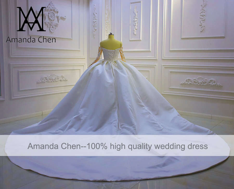 Off Shoulder Long Sleeve Ball Gown Tiered Skirts Wedding Dress