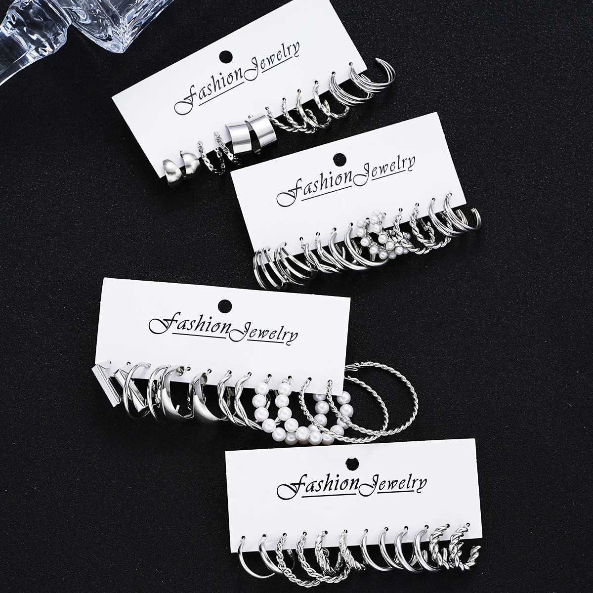 24 piece fashionable retro ring earring set suitable for Wenboho metal rings Geely Twist pearl earrings fashionable jewelry gifts X241106