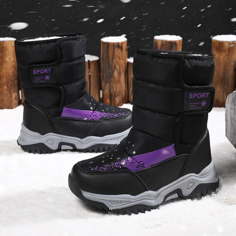 Winter Outdoor Children Boots Princess Elegant Girls Shoes Water Proof Girl Boy Snow Boots Kids Warm High Quality Plush Boots 241106