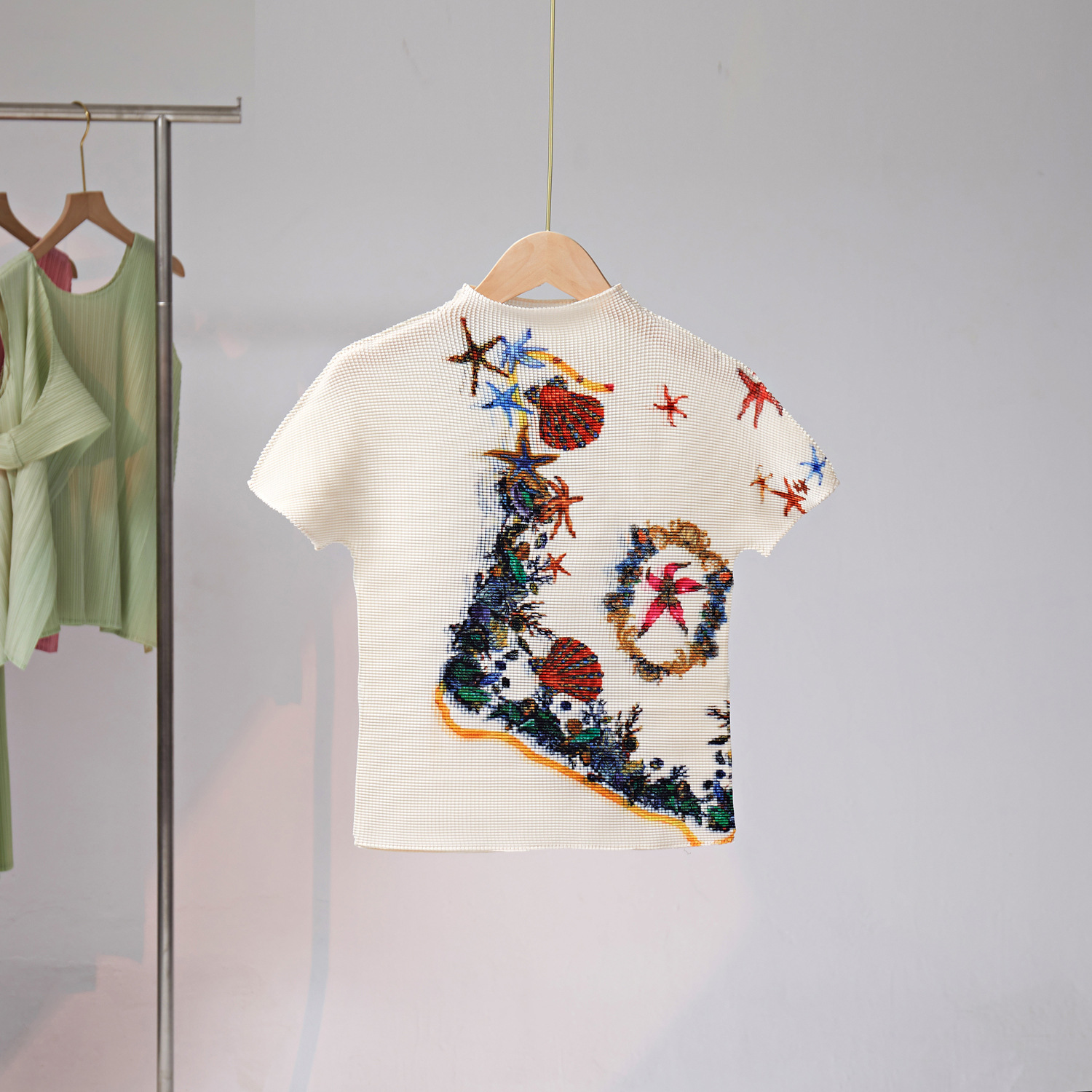 Two Piece Dress Pleated 2 Pieces Set Women's Short Sleeve Stretch Vintage Printed T-Shirt Tops High Elastic Waist Long Skirt Suit