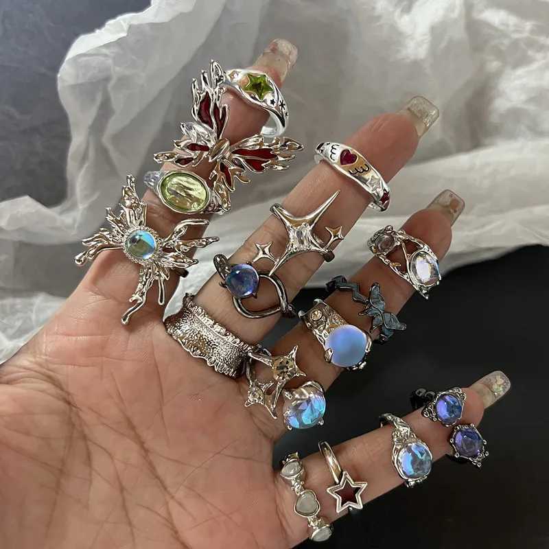 Y2K crystal ring Kpop adjustable ring Iregar Geetry punk retro ring set suitable for girls new fashion jewelry X241106