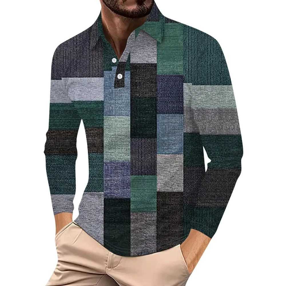 Retro plain weave mens T-shirt fashionable and comfortable lapel shirt mens top Strt casual long Sve mens T-shirt W241106