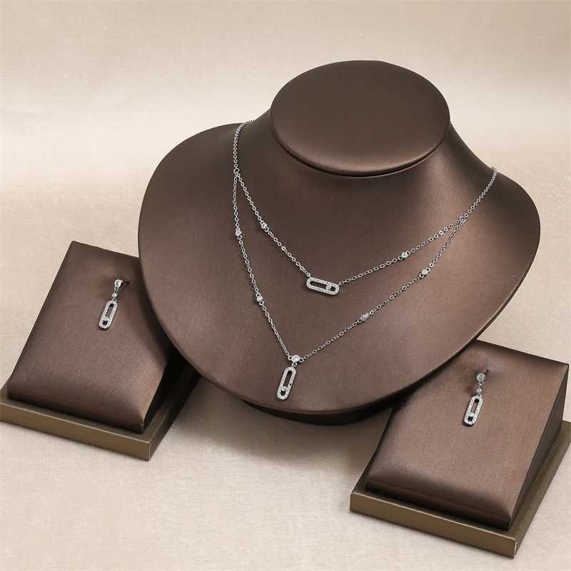 RAKOL double-layer Geely paper clip pendant necklace earrings used for stylish zircon rings bracelets party jewelry sets gifts X2411161