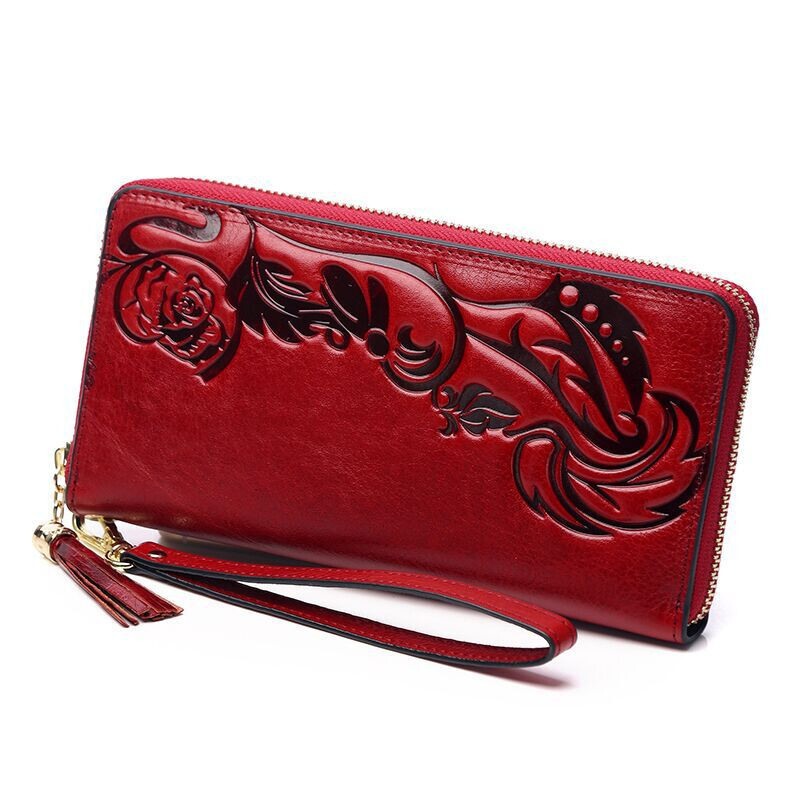 Women's wallet retro genuine cowhide wallet designer 3D wallet women's handbag