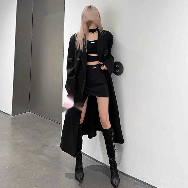 CMM New Pointed Metal Zipper High Heeled Boots Thin Heels Black Elastic and Slimming Spicy Girl Long Boots