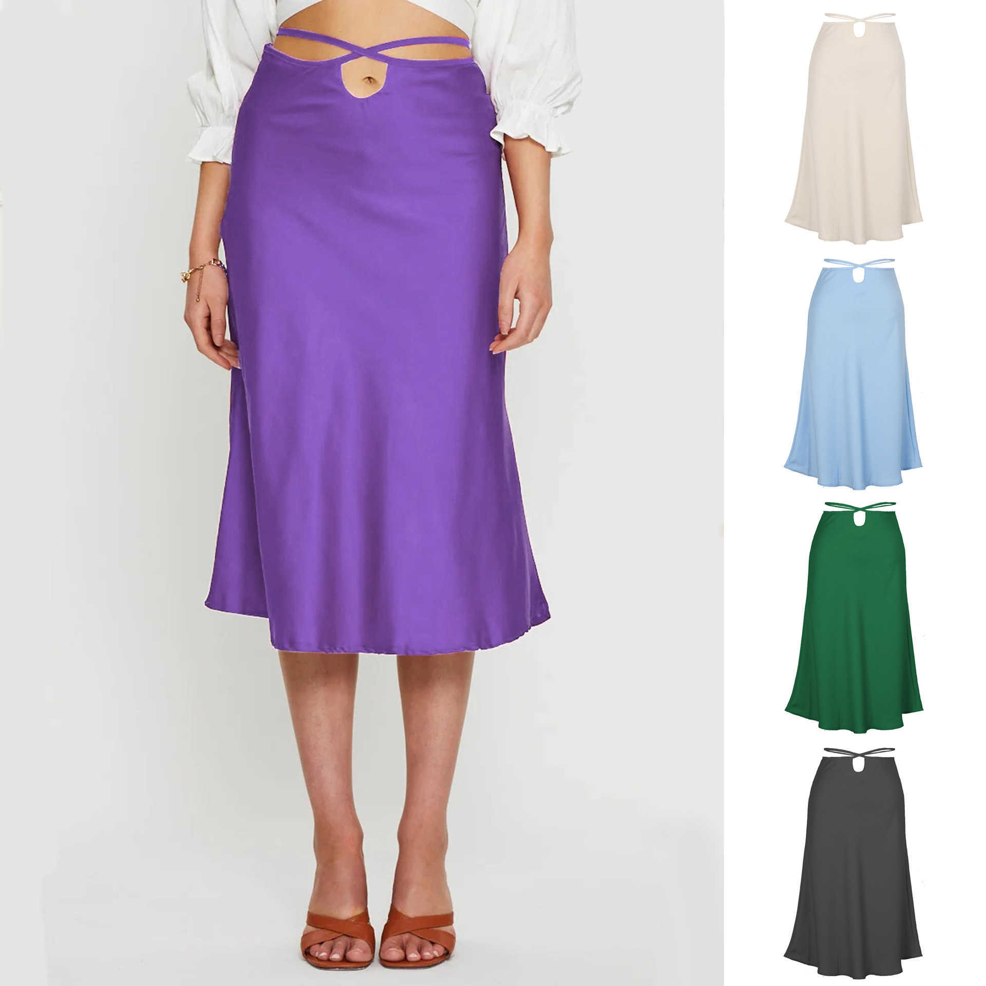 Women Vintage Ruffle Skirt Spring Skirt With Zipper Fishtail Dress Lace Side Up Black Length Adult Skirts Solid Color Slit Mid Length Skirt 241023