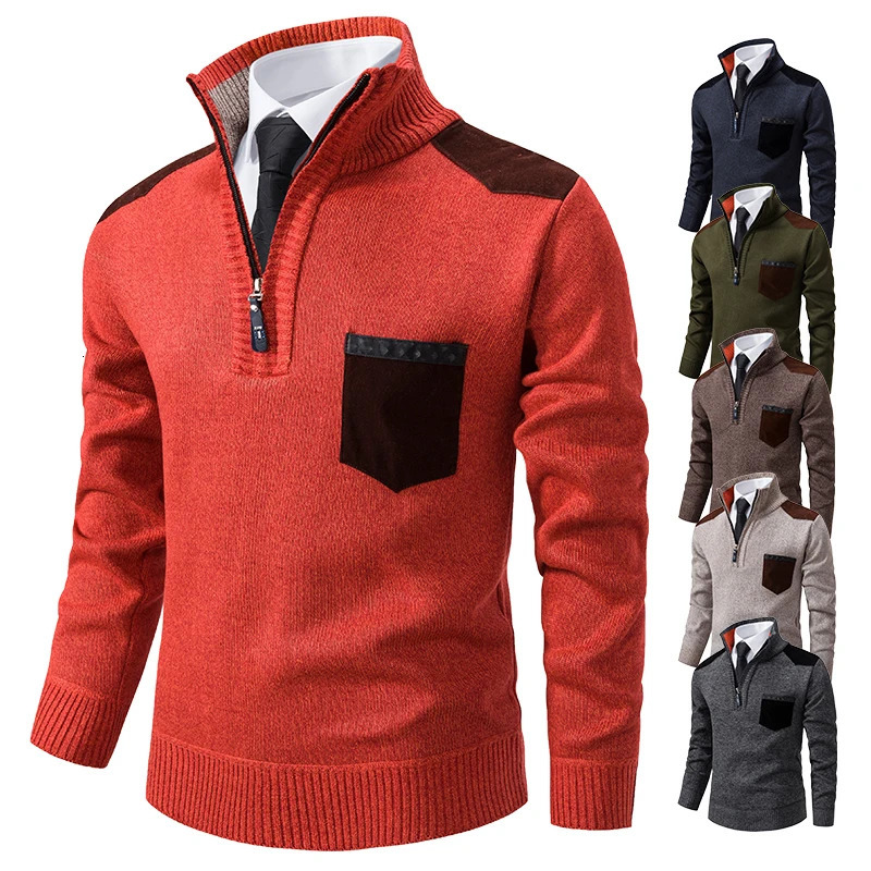 Pullover Men Sweater Cashmere Thick Polo Shirts Korean Half Zipper Cold Blouse Stand Collar Autumn Winter Outerwear Cloth 241106