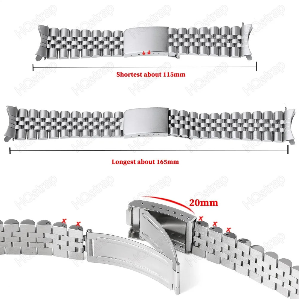 Solid Steel Strap for Rolex Watch B8mm 19mm 20mm 21mm Bracelet Folding Buckle Metal Watchband Curved End y 241105
