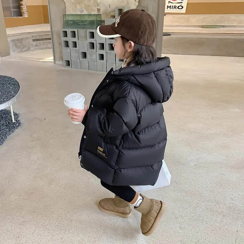 Winter 110-170cm girl long thick warm long park with pocket childrens hooded jacket two tone 241106
