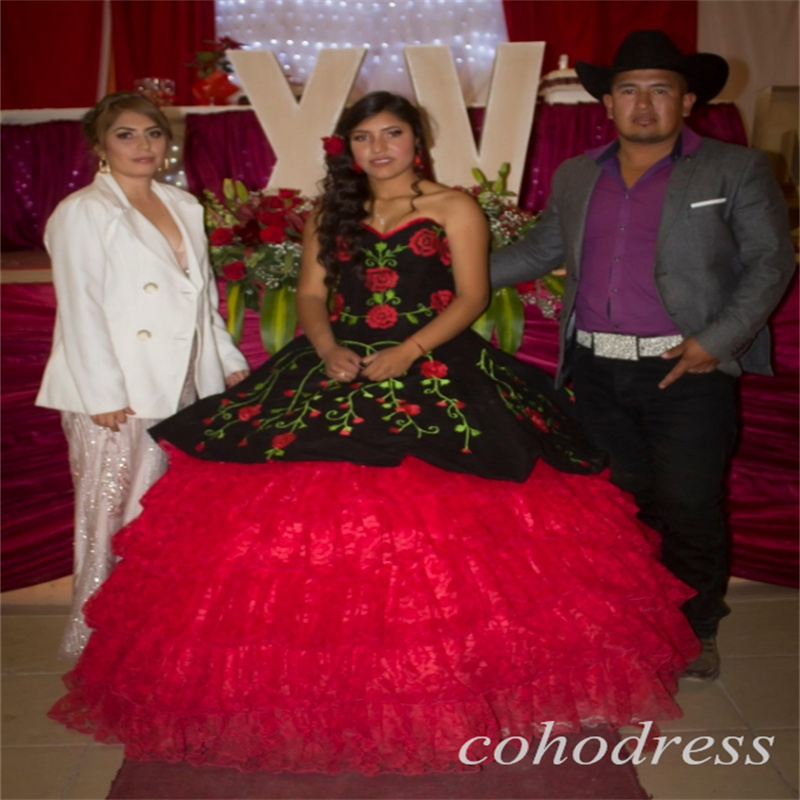 Luxury Black Mexican Quinceanera Dresses Charro Sweetheart Lace Ball Gown Vestidos De 15 Xv Anos Debutante Corset Embriodery Vestio De Novia Sweet 16 