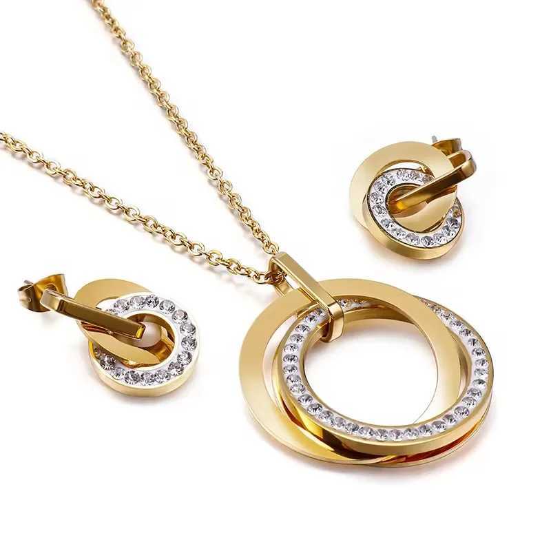 Stainless steel jewelry set used for Wen tricycle pendant necklace earrings Wen fashionable zirconia wedding jewelry set X241106