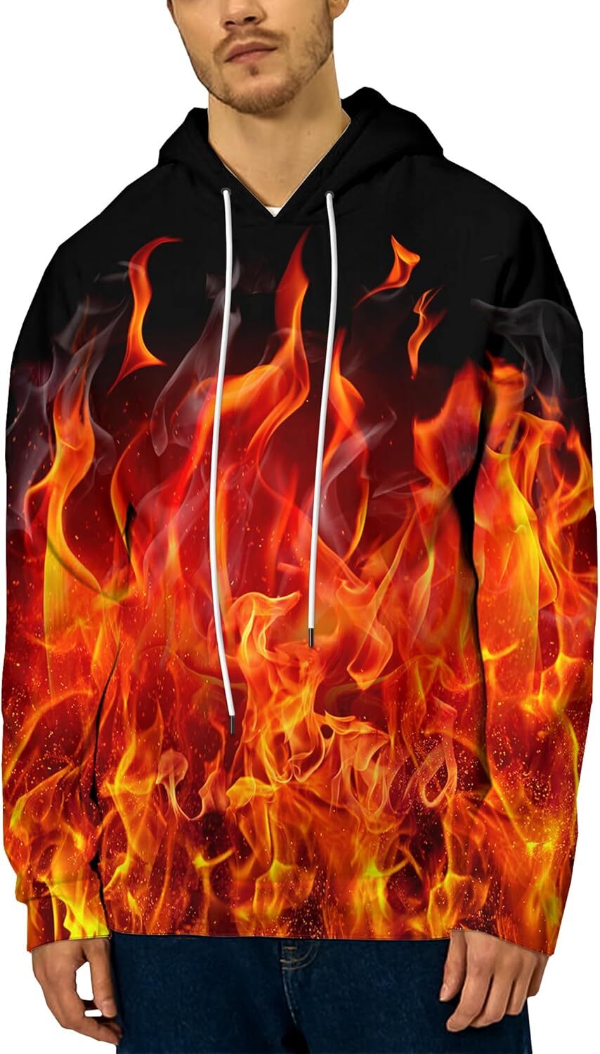 Hoodie for Mens Womens Unisex 3D Printed Hoodies Graphic Pullover Hooded Sweatshirt for Men Women Graphic red Cool Flame