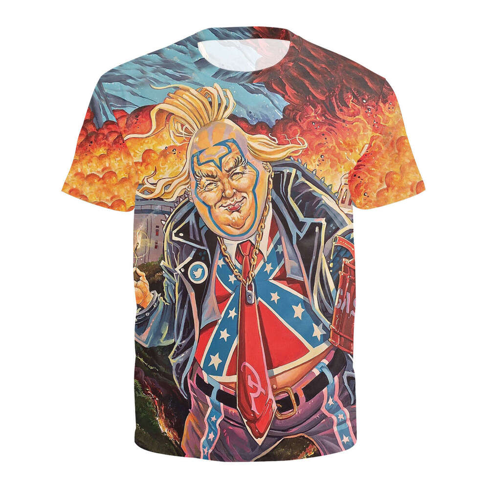 shanshi mens designer t shirt 2024 Summer Short sleeved Trump T-shirt Digital Printed Round Neck Men's and Women's Top