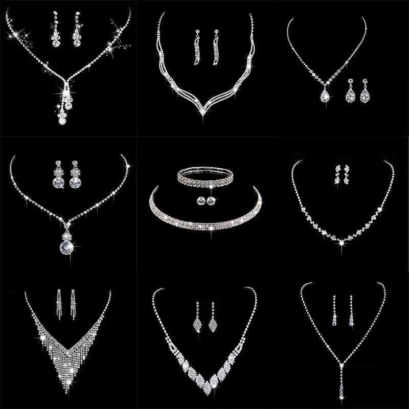 Fashion Crystal Bridal Jewelry Set Water Diamond Silver Plated Wedding Dress Banquet Necklace Earring Set Womens Gift X241106