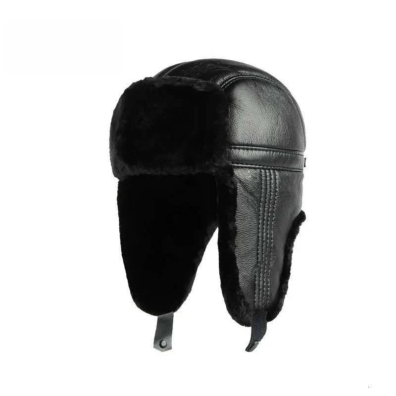 Outdoor Winter Mens Fur Bomber Hat Thick Warm Hunter Pilot Cavalry Ear Hoods Flip up Ski Usanka Hat Russian Ski Hat 241106