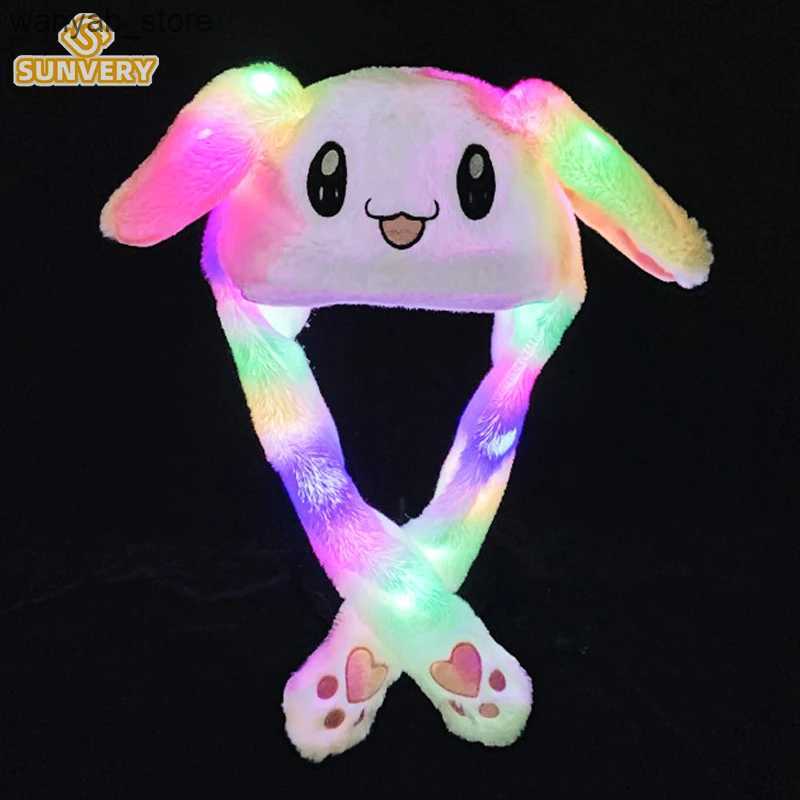 Wide Brim Hats Bucket Hats Glowing Plush Ear Moving Jumping Rabbit Hat Funny Glowing Ear Moving Bunny Hat Cosplay Christmas Party Hat 5-18 Years and A