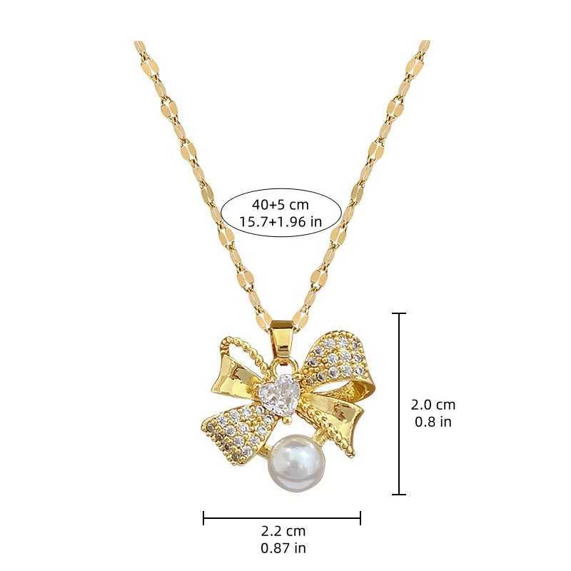 Classic Personalized Micro inlaid Pearl Stainless Steel Bow Necklace Earring Set Fashion Girl Ning Accessories Gift X241106