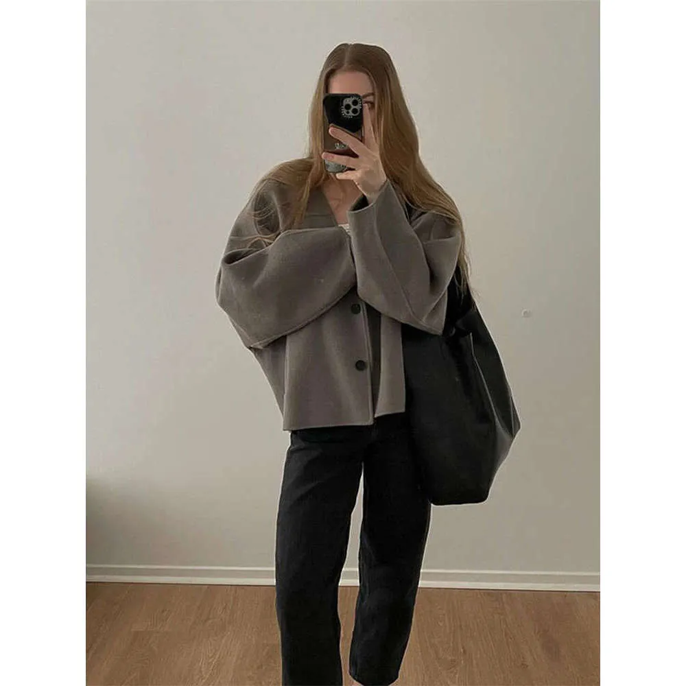 Autumn Solid Single Breasted Short Coat Women Casual Long Sleeves V Neck Cropped Jacket Female Office Commute Outerwear