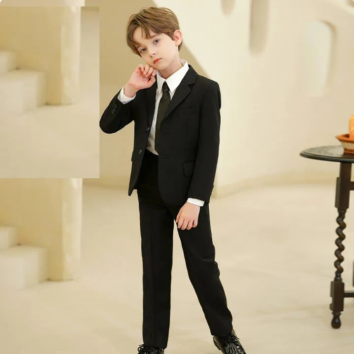 Children Black Blue Skinny Wedding Suit Teenager Kids Soft Pograph Party Performance Costume Boys 007 Ceremony Tuxedo Dress 241106