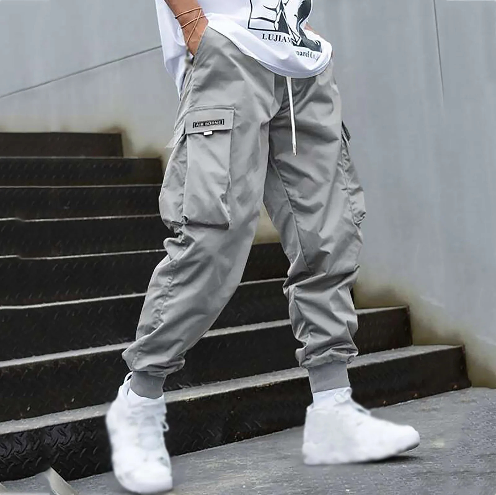 Fashion Men Cargo Pants Mens Trousers Hip Hop Joggers Pockets Purple Men Streetwear Sweatpants Korean Ankle-Length Pants 241106