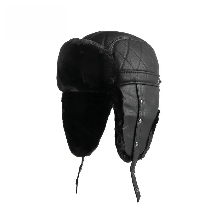 Outdoor Winter Mens Fur Bomber Hat Thick Warm Hunter Pilot Cavalry Ear Hoods Flip up Ski Usanka Hat Russian Ski Hat 241106