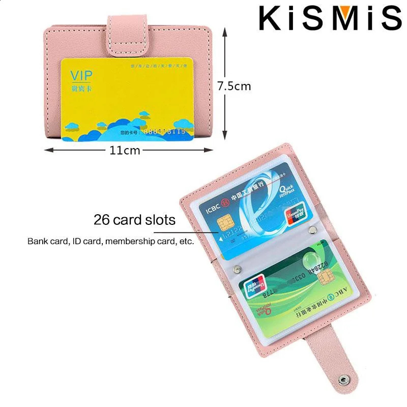 KISMIS 1PC Women Men Leather 26 Slots ID Credit Card Holders RFID Blocking Wallet Case Pocket Bag 241029