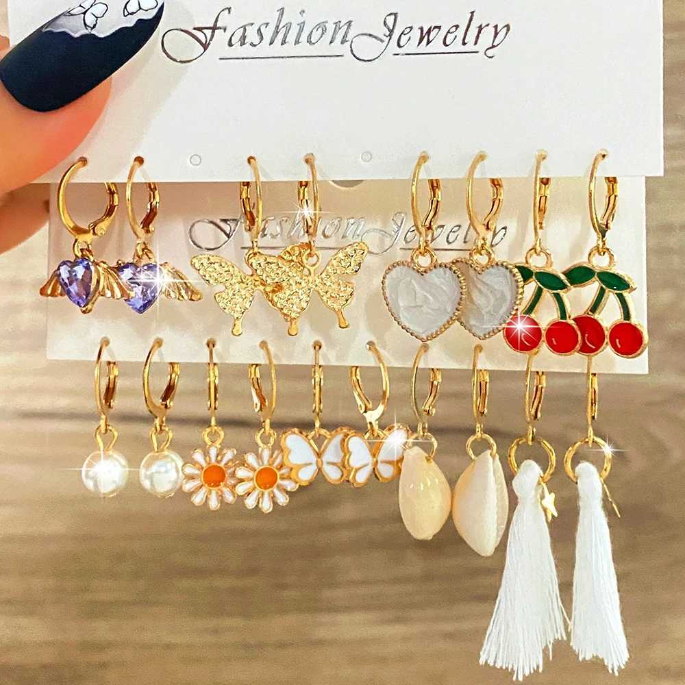 Vintage Daisy Pendant Earring Set with Pearl Pendant Tassel Round Pendant Earrings Poetic Trendy Jewelry X241106